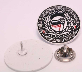 RED & ANARCHIST SKINHEADS SIEMPRE ANTIFA PIN