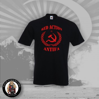 RED ACTION ANTIFA T-SHIRT BLACK