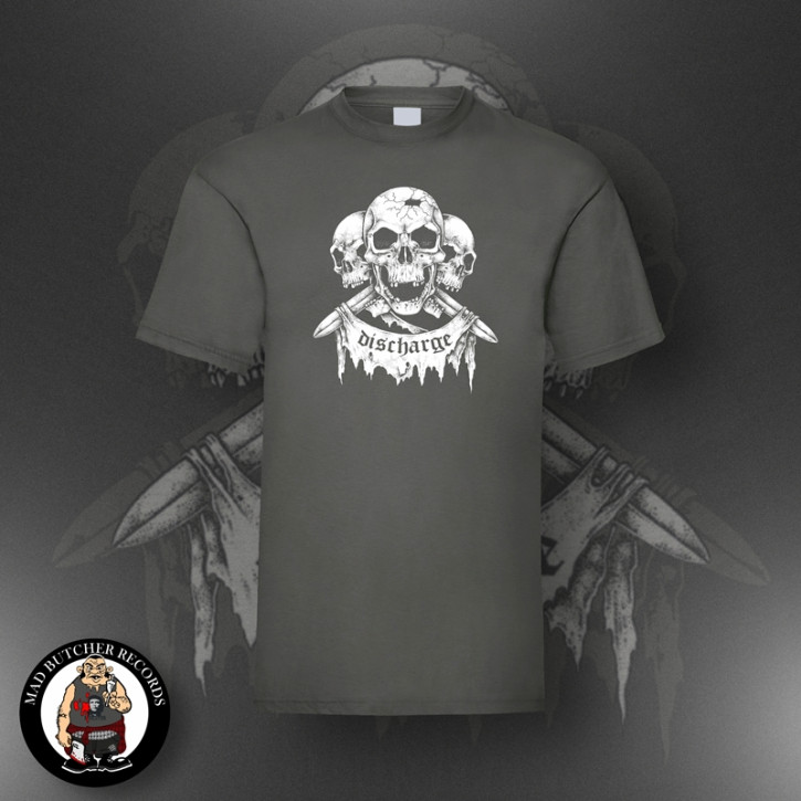 DISCHARGE SKULL T-SHIRT 3XL / DARK GREY