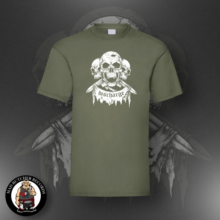 DISCHARGE SKULL T-SHIRT 3XL / OLIVE