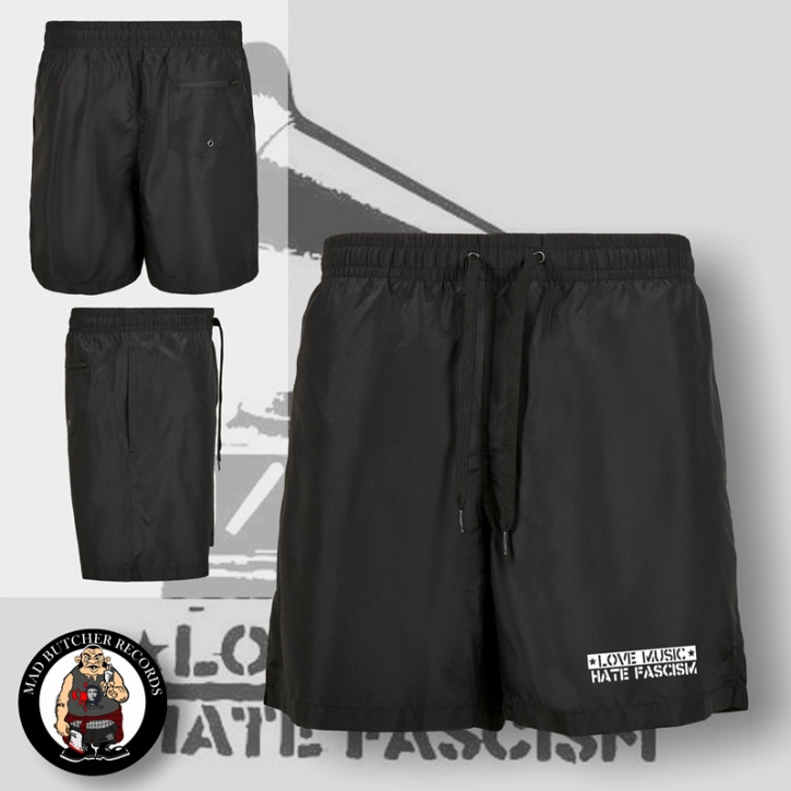 LOVE MUSIC HATE FASCISM SWIM SHORTS
