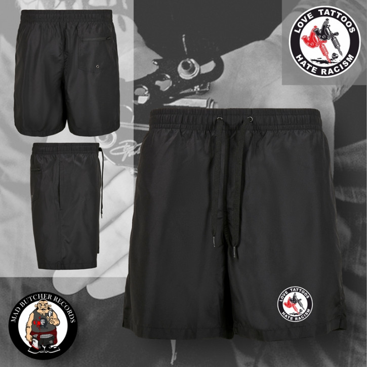 LOVE TATTOOS HATE RACISM SWIM SHORTS