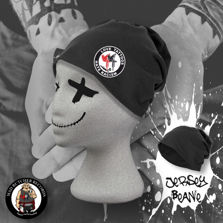 LOVE TATTOOS HATE RACISM BEANIE SCHWARZ