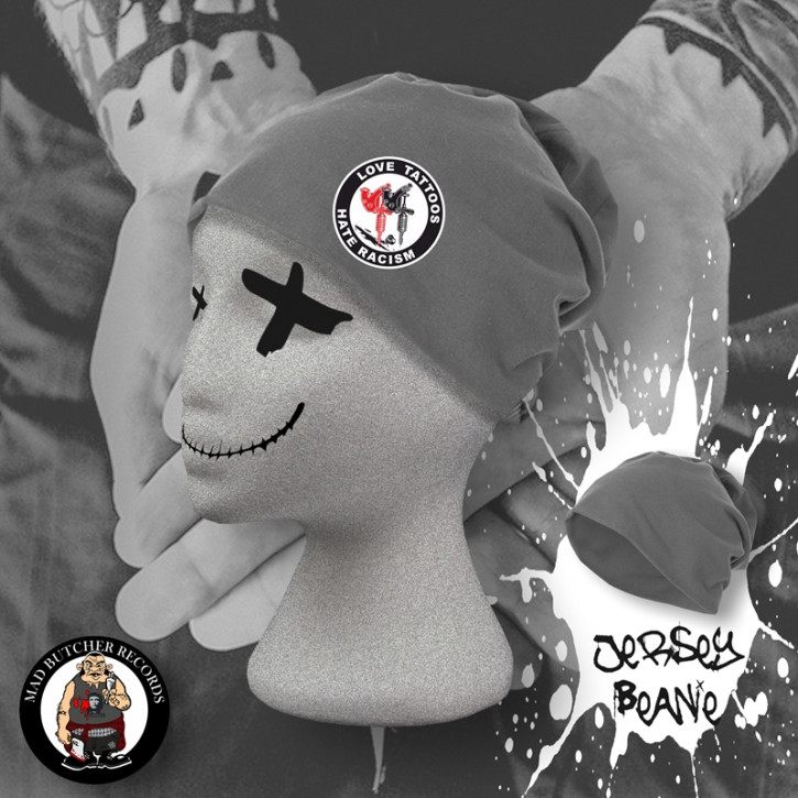 LOVE TATTOOS HATE RACISM BEANIE GRAU