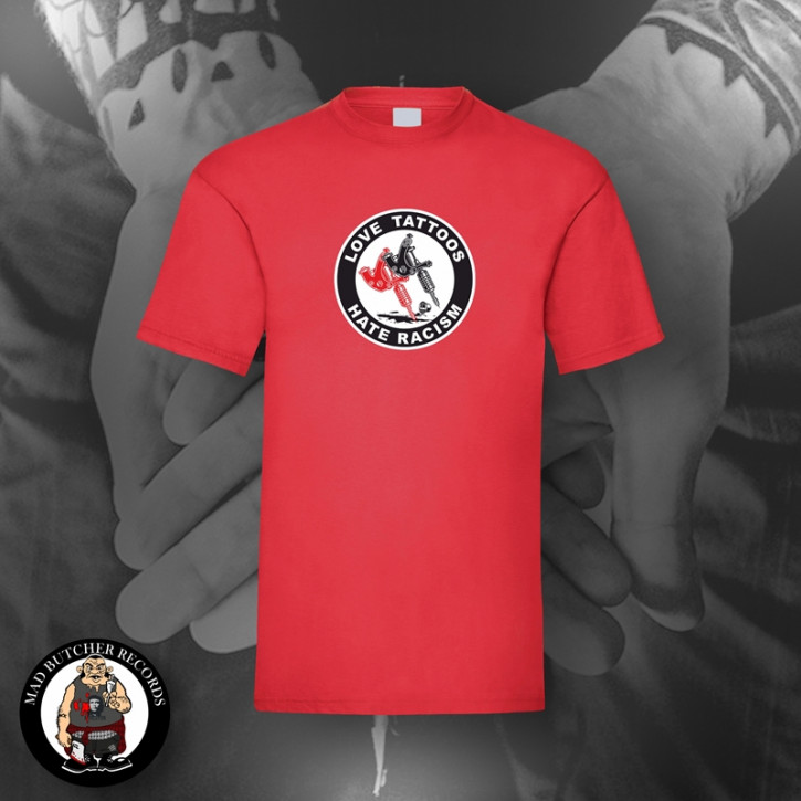 LOVE TATTOOS HATE RACISM T-SHIRT L / red