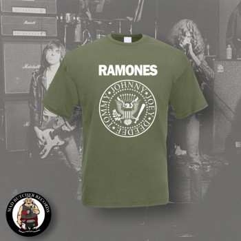 RAMONES LOGO SHIRT M / OLIVE